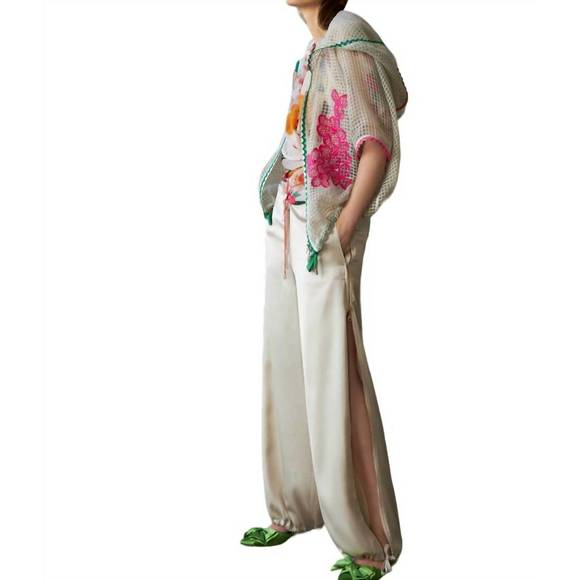 NEW TRICOT CHIC giubbetto grid sheer hood short sleeve jacket in beige - Picture 2 of 3